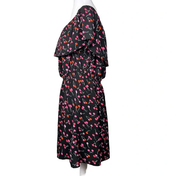 Dress Black w/ Red Cherries Flounce Top Elastic Waist Size M like … - Picture 2 of 11